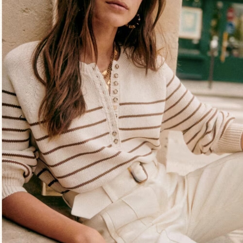 SEZANE Léontine Jumper Ecru/Camel, Like New, Sz Medium